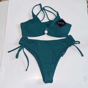 Zaful Ribbed Bikini Size Small US Size 4 Dark Teal